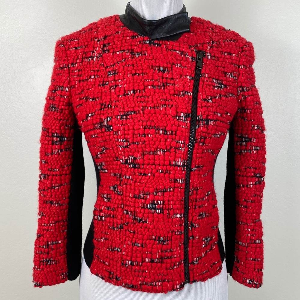 M. Patmos Textured Wool & Leather Moto Jacket